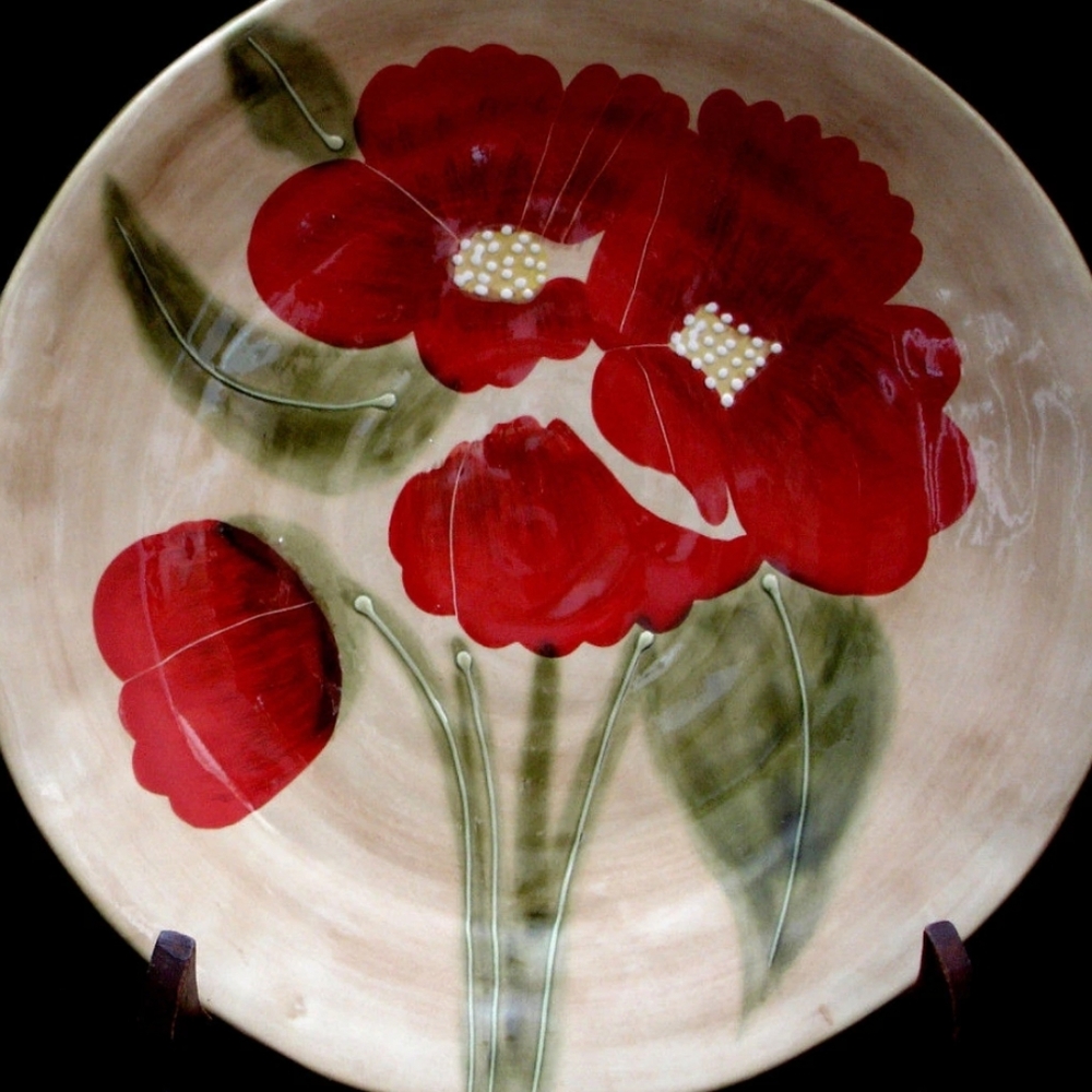 Ambiance Collection Fleur Rustique 11"  Dinner Plate Red Poppy Festive Holidays